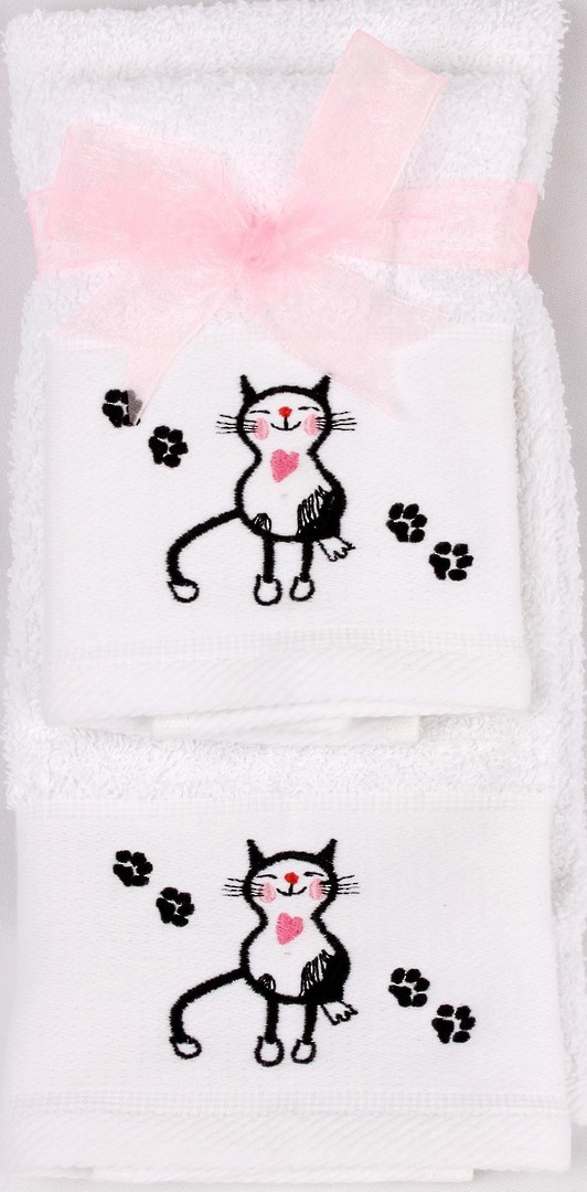 Matching Embroidered Handtowel and facecloth gift set-cat Code: FH-CAT image 0